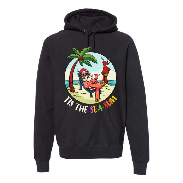 Tis The Sea Sun Funny Santa Beach Summer Christmas In July Premium Hoodie