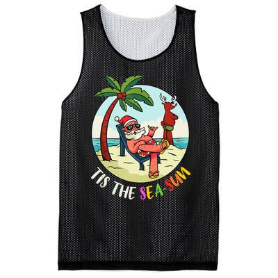 Tis The Sea Sun Funny Santa Beach Summer Christmas In July Mesh Reversible Basketball Jersey Tank