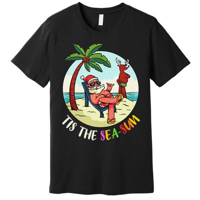 Tis The Sea Sun Funny Santa Beach Summer Christmas In July Premium T-Shirt