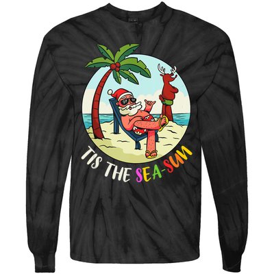 Tis The Sea Sun Funny Santa Beach Summer Christmas In July Tie-Dye Long Sleeve Shirt