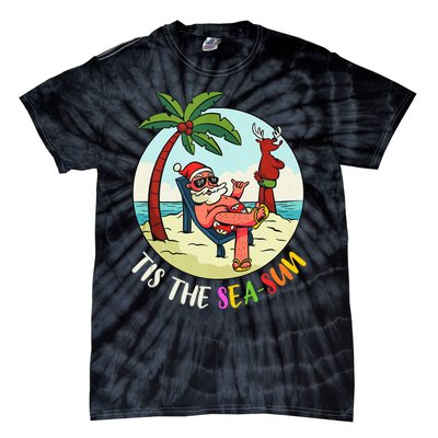 Tis The Sea Sun Funny Santa Beach Summer Christmas In July Tie-Dye T-Shirt