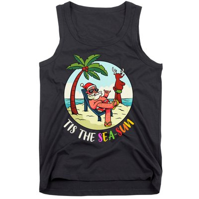 Tis The Sea Sun Funny Santa Beach Summer Christmas In July Tank Top