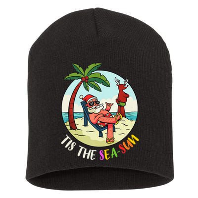 Tis The Sea Sun Funny Santa Beach Summer Christmas In July Short Acrylic Beanie