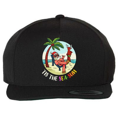 Tis The Sea Sun Funny Santa Beach Summer Christmas In July Wool Snapback Cap