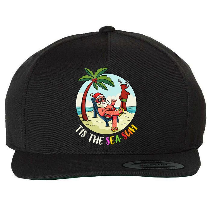 Tis The Sea Sun Funny Santa Beach Summer Christmas In July Wool Snapback Cap