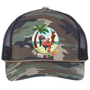 Tis The Sea Sun Funny Santa Beach Summer Christmas In July Retro Rope Trucker Hat Cap