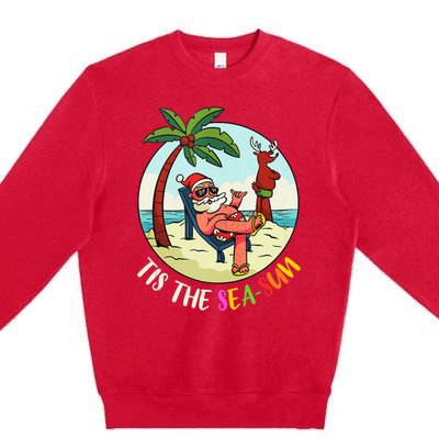 Tis The Sea Sun Funny Santa Beach Summer Christmas In July Premium Crewneck Sweatshirt