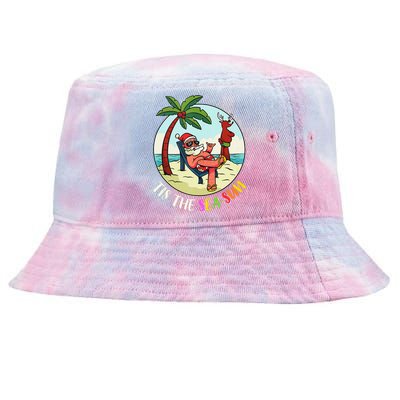 Tis The Sea Sun Funny Santa Beach Summer Christmas In July Tie-Dyed Bucket Hat