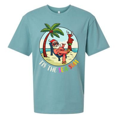 Tis The Sea Sun Funny Santa Beach Summer Christmas In July Sueded Cloud Jersey T-Shirt