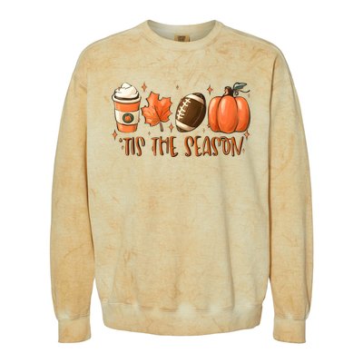 Tis The Season Pumpkin Football Maple Leaf Colorblast Crewneck Sweatshirt