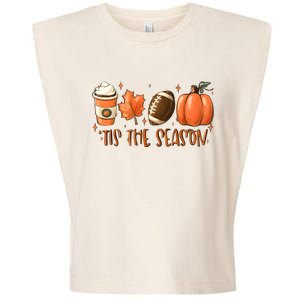 Tis The Season Pumpkin Football Maple Leaf Garment-Dyed Women's Muscle Tee