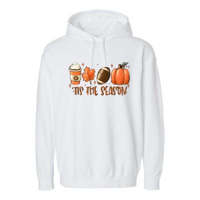 Tis The Season Pumpkin Football Maple Leaf Garment-Dyed Fleece Hoodie