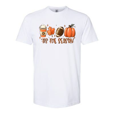 Tis The Season Pumpkin Football Maple Leaf Softstyle CVC T-Shirt