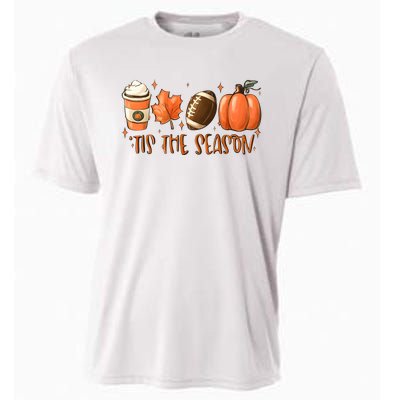 Tis The Season Pumpkin Football Maple Leaf Cooling Performance Crew T-Shirt