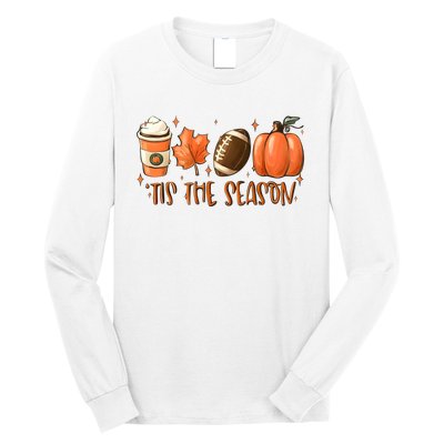 Tis The Season Pumpkin Football Maple Leaf Long Sleeve Shirt