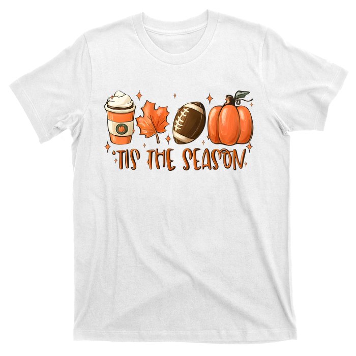 Tis The Season Pumpkin Football Maple Leaf T-Shirt