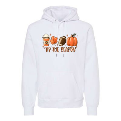 Tis The Season Pumpkin Football Maple Leaf Premium Hoodie