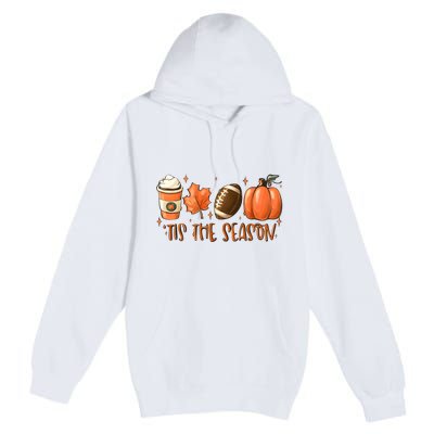 Tis The Season Pumpkin Football Maple Leaf Premium Pullover Hoodie