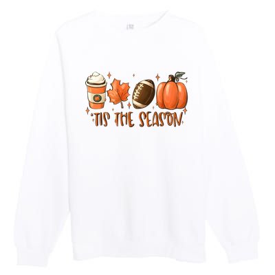 Tis The Season Pumpkin Football Maple Leaf Premium Crewneck Sweatshirt