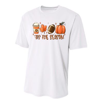 Tis The Season Pumpkin Football Maple Leaf Performance Sprint T-Shirt