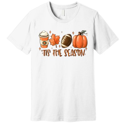 Tis The Season Pumpkin Football Maple Leaf Premium T-Shirt