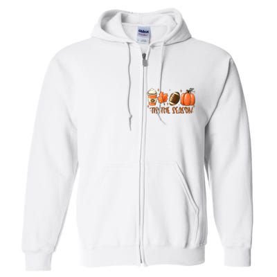 Tis The Season Pumpkin Football Maple Leaf Full Zip Hoodie