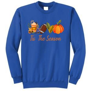 Tis The Season Pumpkin Leaf Latte Fall Thanksgiving Football Gift Tall Sweatshirt