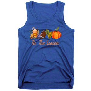 Tis The Season Pumpkin Leaf Latte Fall Thanksgiving Football Gift Tank Top