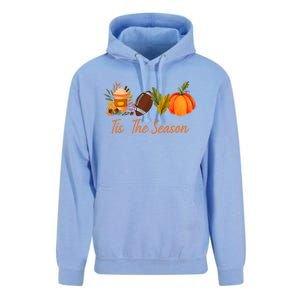 Tis The Season Pumpkin Leaf Latte Fall Thanksgiving Football Gift Unisex Surf Hoodie