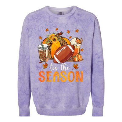 Tis The Season Football And Pumpkin Season Fall Vibes Gift Colorblast Crewneck Sweatshirt