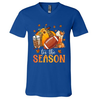 Tis The Season Football And Pumpkin Season Fall Vibes Gift V-Neck T-Shirt