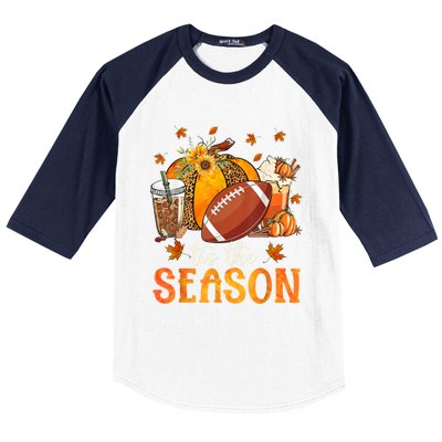 Tis The Season Football And Pumpkin Season Fall Vibes Gift Baseball Sleeve Shirt