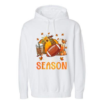 Tis The Season Football And Pumpkin Season Fall Vibes Gift Garment-Dyed Fleece Hoodie