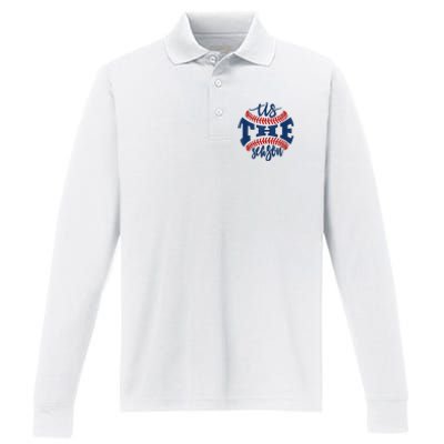 Tis The Season Baseball Softball Lovers Performance Long Sleeve Polo