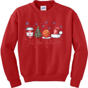 Tis The Season Christmas Xmas Holiday Coffee Baskeball Team Kids Sweatshirt