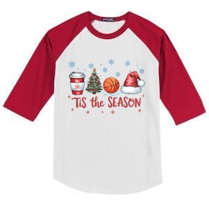 Tis The Season Christmas Xmas Holiday Coffee Baskeball Team Kids Colorblock Raglan Jersey