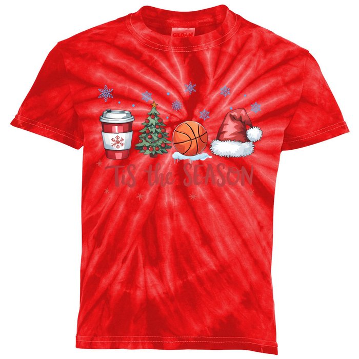 Tis The Season Christmas Xmas Holiday Coffee Baskeball Team Kids Tie-Dye T-Shirt