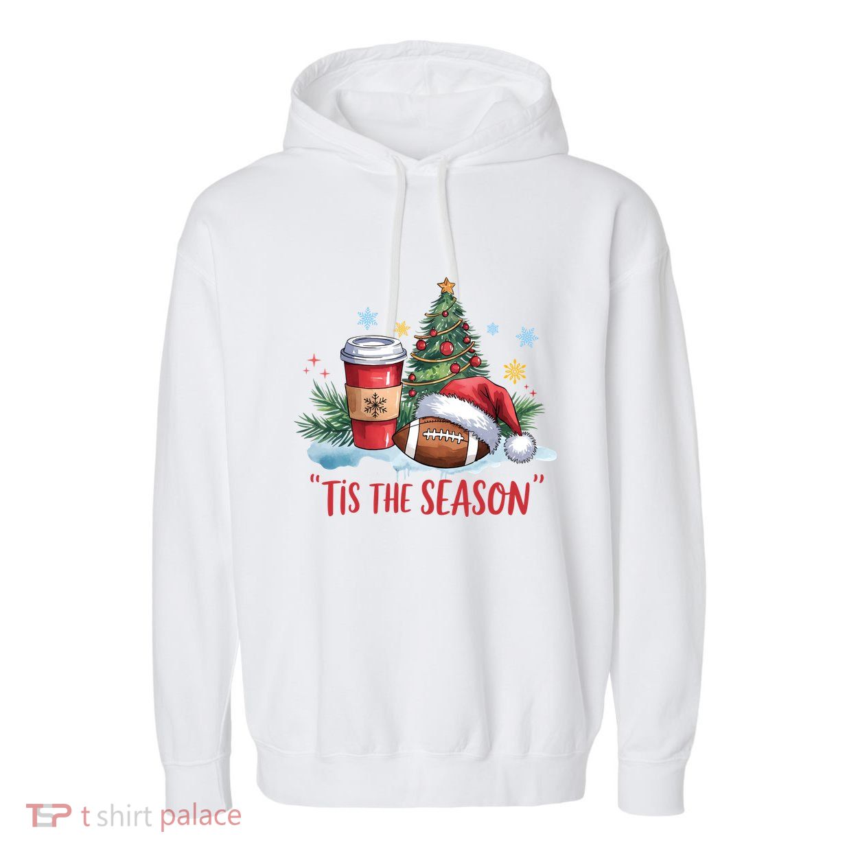 Tis The Season Christmas Xmas Holiday Coffee Lover Football Garment-Dyed Fleece Hoodie