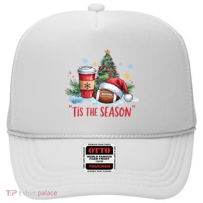 Tis The Season Christmas Xmas Holiday Coffee Lover Football High Crown Mesh Back Trucker Hat