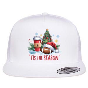 Tis The Season Christmas Xmas Holiday Coffee Lover Football Flat Bill Trucker Hat