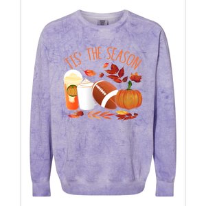 Tis The Season Football Pumpkin Thanksgiving Athletes Cool Gift Colorblast Crewneck Sweatshirt