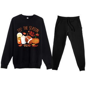 Tis The Season Football Pumpkin Thanksgiving Athletes Cool Gift Premium Crewneck Sweatsuit Set