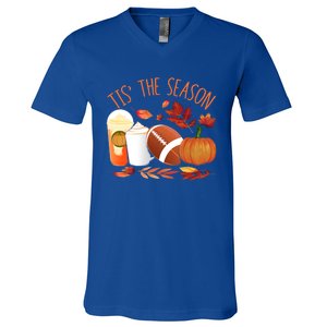 Tis The Season Football Pumpkin Thanksgiving Athletes Cool Gift V-Neck T-Shirt