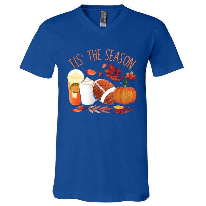 Tis The Season Football Pumpkin Thanksgiving Athletes Cool Gift V-Neck T-Shirt