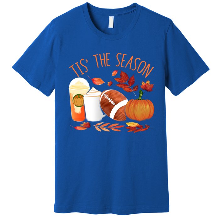 Tis The Season Football Pumpkin Thanksgiving Athletes Cool Gift Premium T-Shirt