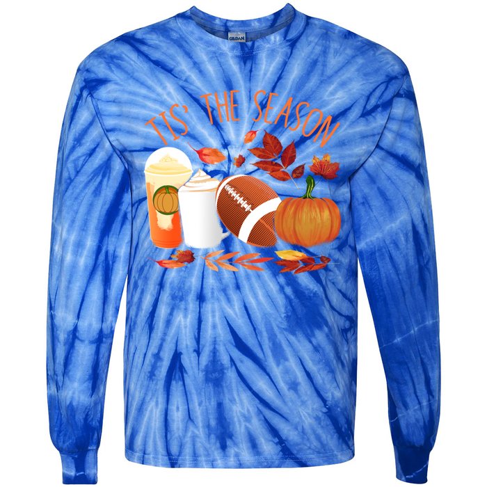 Tis The Season Football Pumpkin Thanksgiving Athletes Cool Gift Tie-Dye Long Sleeve Shirt