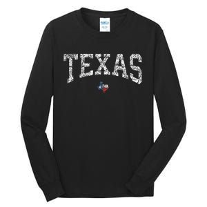 Texas  Texas State Map Flag Distressed Tall Long Sleeve T-Shirt