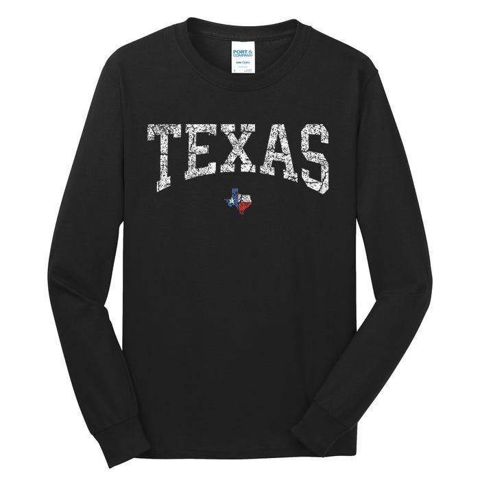 Texas  Texas State Map Flag Distressed Tall Long Sleeve T-Shirt