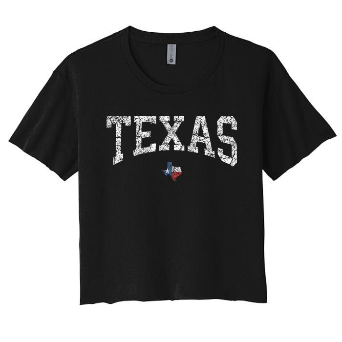 Texas  Texas State Map Flag Distressed Women's Crop Top Tee