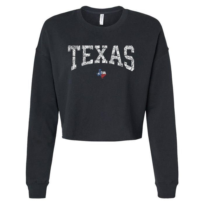 Texas  Texas State Map Flag Distressed Cropped Pullover Crew